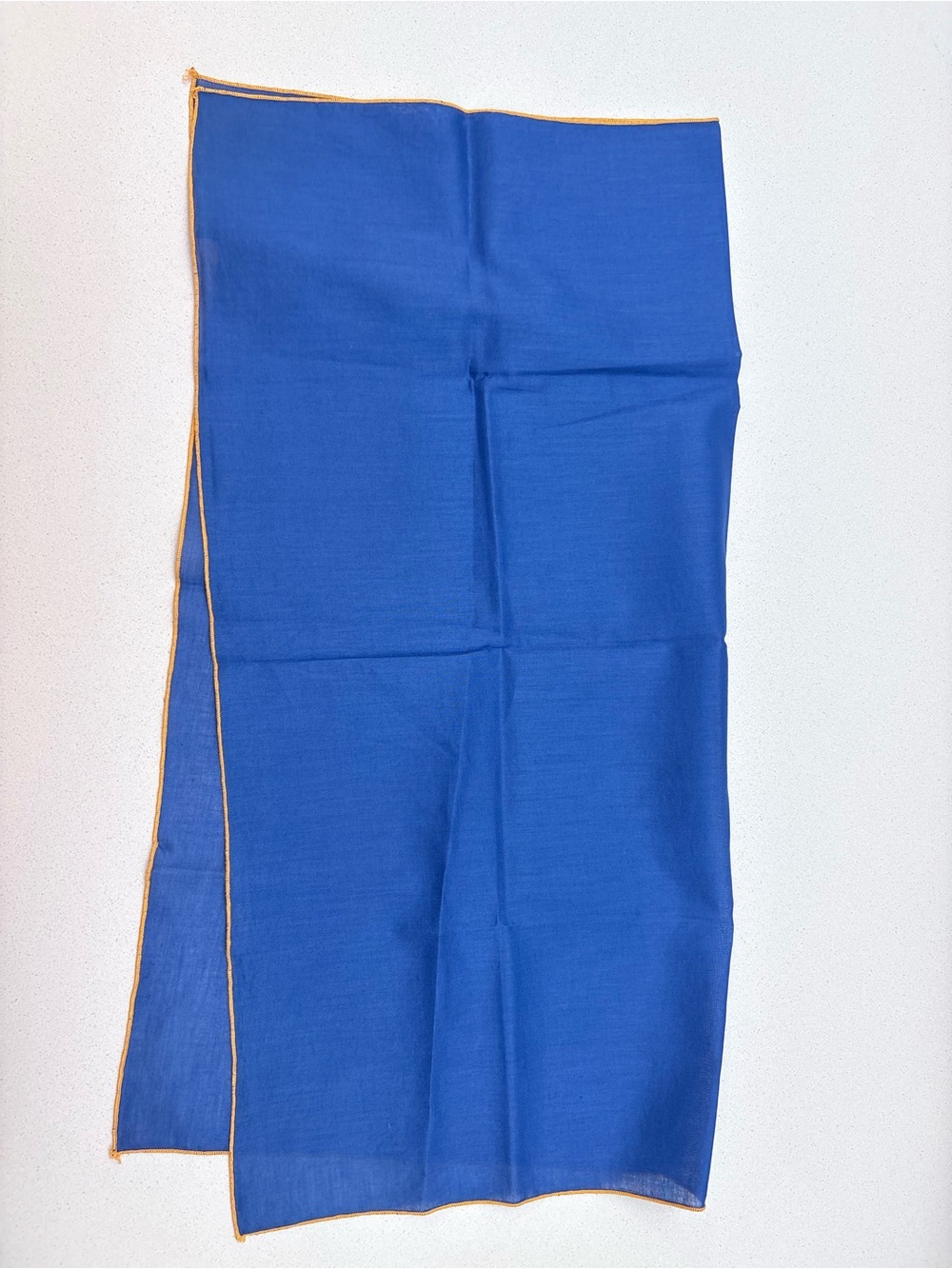 Electric Blue pocket square with Contrasting Orangey-golden yellow Edging